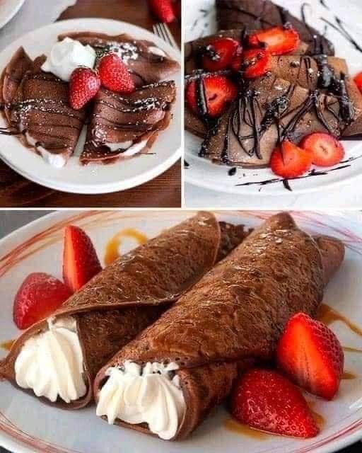 Chocolate crepes with strawberries