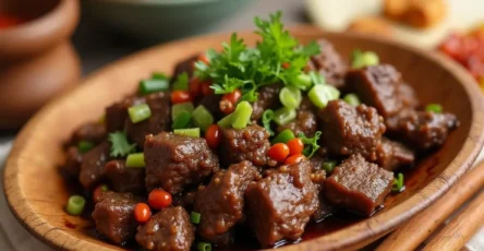Chinese beef recipes served with rice and vegetables