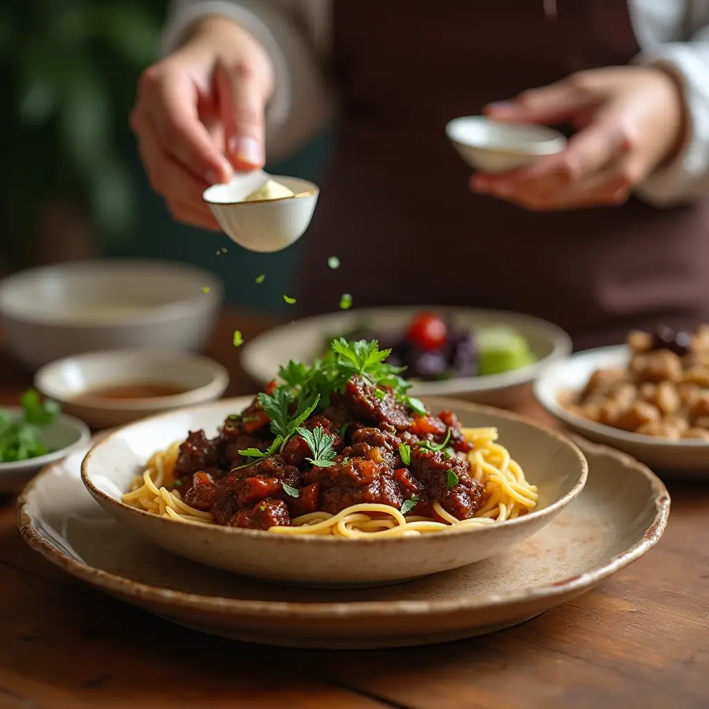 Stir-frying beef in a wok with Mongolian beef sauce and vegetables.