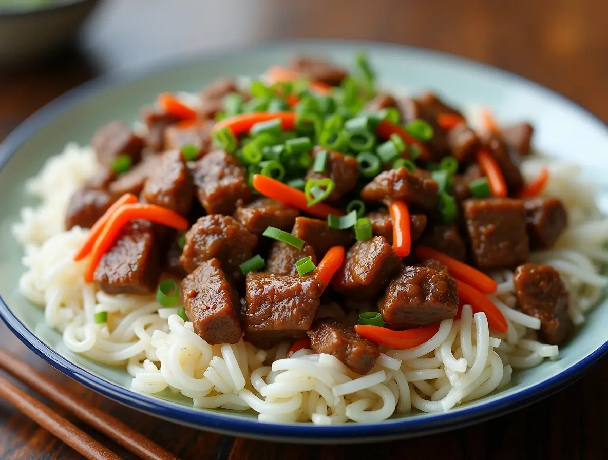 Assorted Chinese beef dishes served with steamed rice