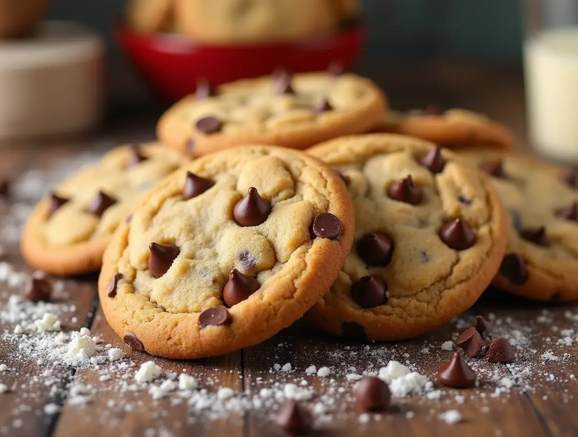 Disney Chocolate Chip Cookie with Mickey Mouse shapes, freshly baked and golden brown