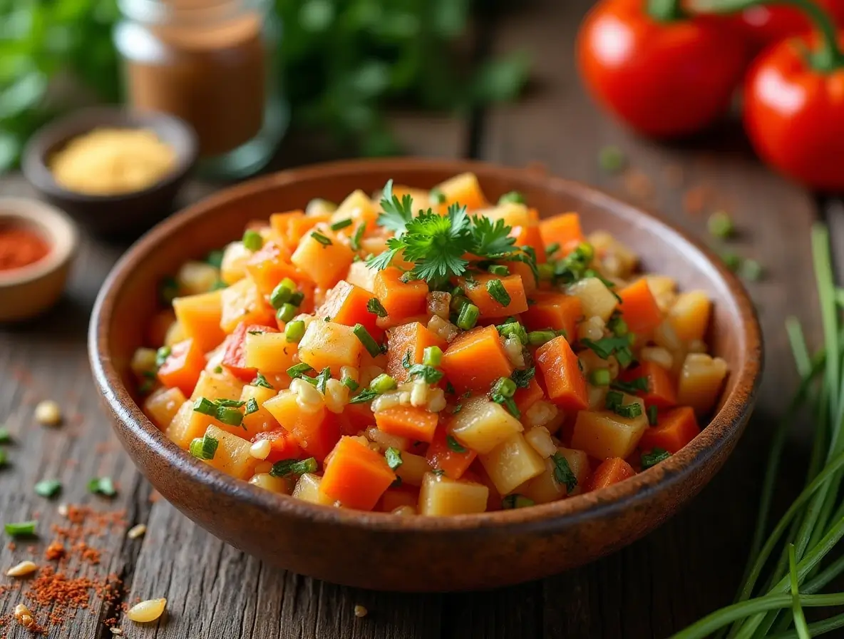 Vibrant bowl of homemade Chow Chow Mixture with pickled vegetables like cabbage, carrots, and bell peppers, surrounded by fresh ingredients