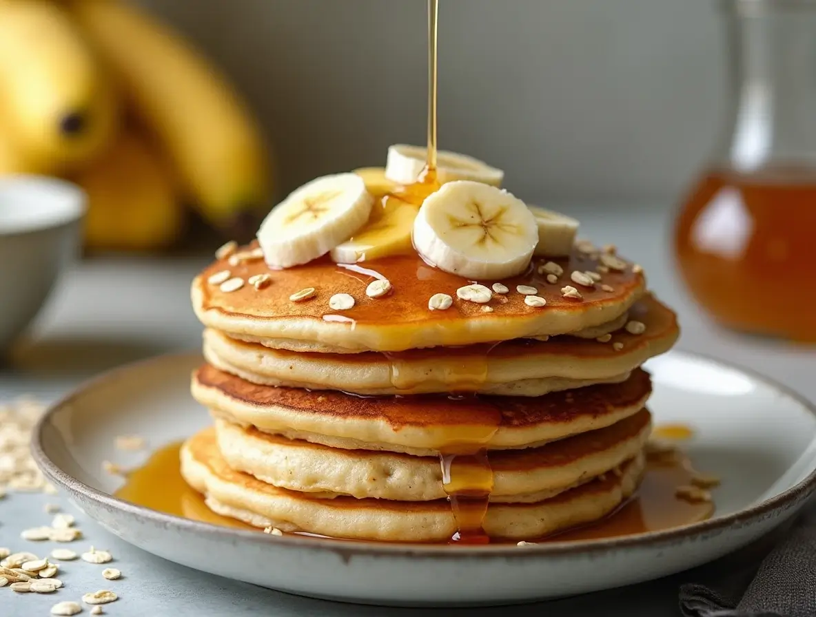 Banana, oats, and eggs – ingredients for banana oatmeal pancakes