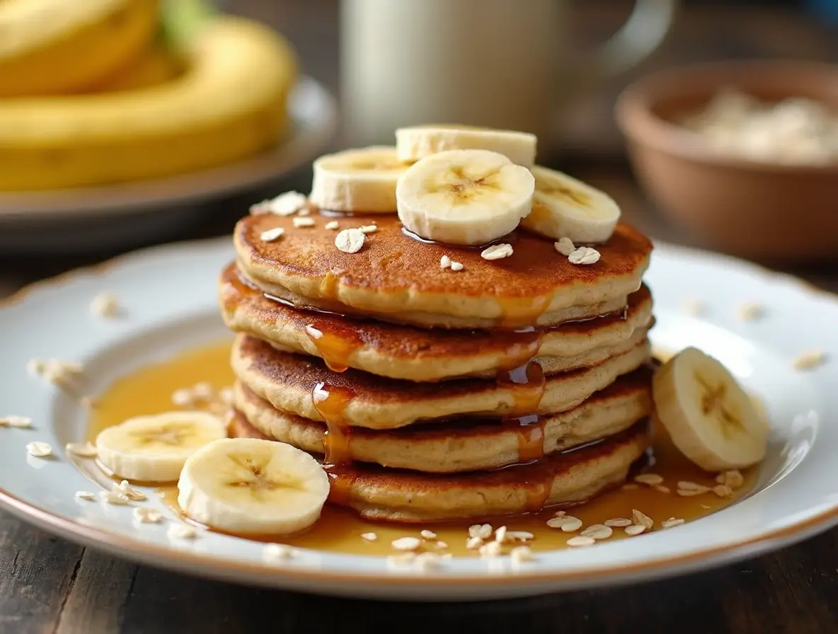 Cooking banana oatmeal pancakes on a skillet